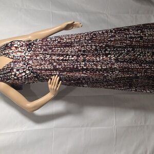 Signature by Robbie Bee Halter Maxi Dress Brown Abstract Print NWT